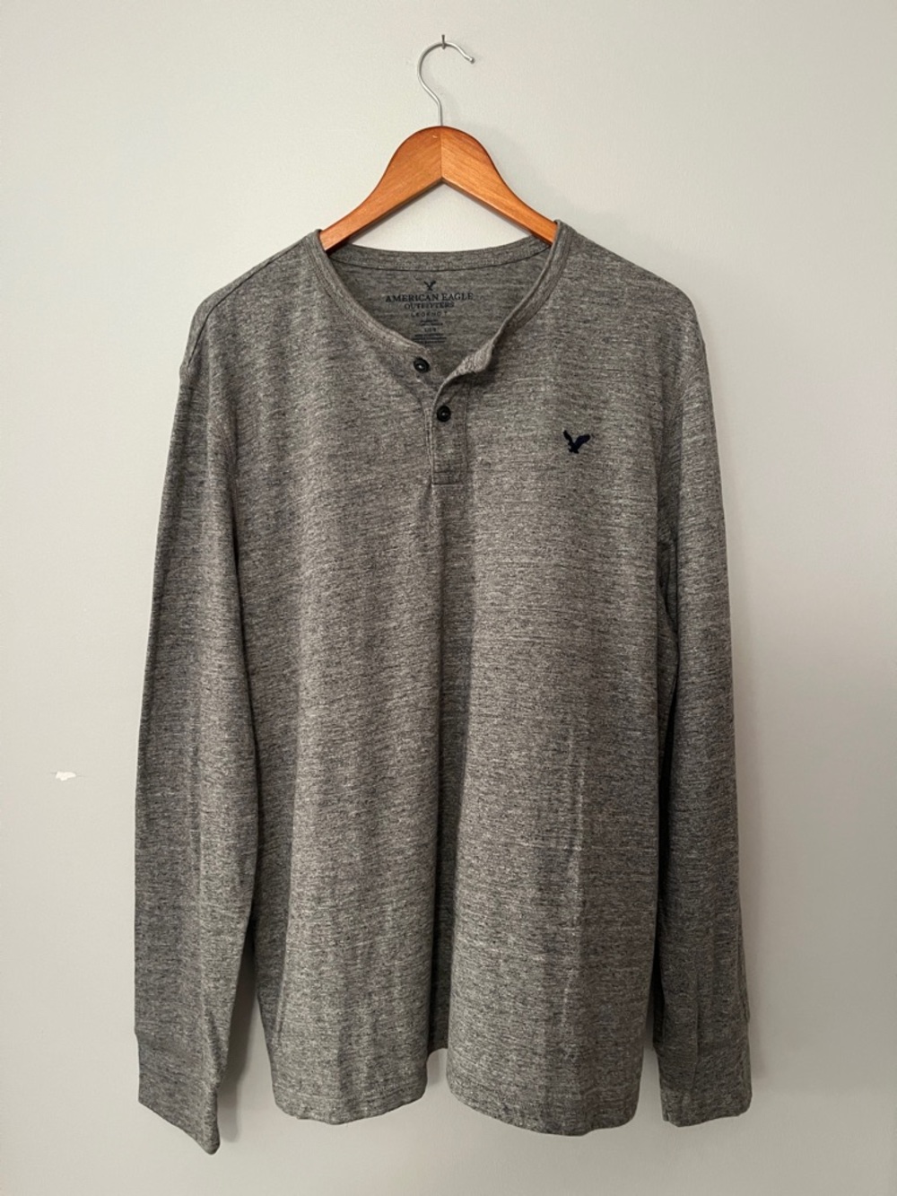 American Eagle Outfitters Gray Long-Sleeve Henley with Chest Logo